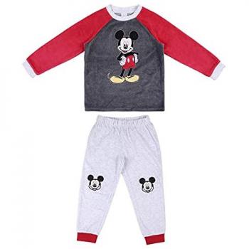 Pijama Infantil de Invierno Mickey Mouse Gris de Velour - 80% Algodón, 20% Poliéster, Licencia Oficial Disney