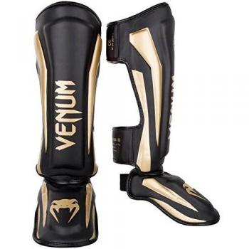 VENUM Elite Espinilleras de Boxeo, Unisex Adulto, Negro/Dorado, Medium
