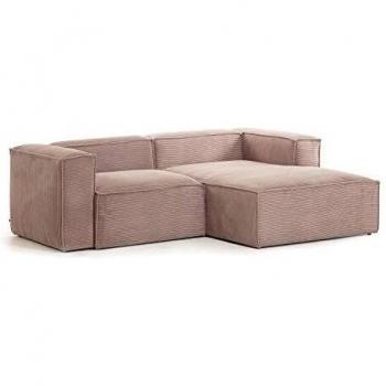 Kave Home - Sofá Blok 2 plazas Chaise Longue Derecho Pana Rosa 240 cm