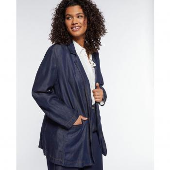 Blazer de mujer en tencel con pespuntes a contraste