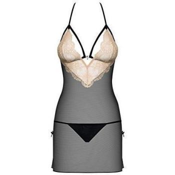 Obsessive Bisquitta Camisón Con Tanga Conjunto Con Encaje Escote Tipo Halter, negro-beige,S/M