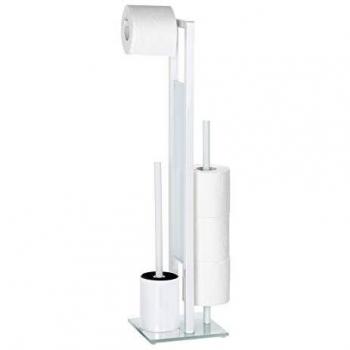 Wenko Rivalta - Escobillero y portarrollos, acero inoxidable blanco y cristal templado, 23,5 x 70 x 18 cm