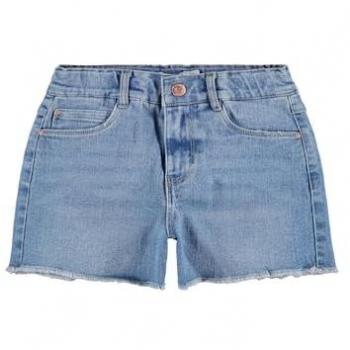 Short de niña vaquero de cintura alta Randi con detalles deshilachados, Medium Blue Denim