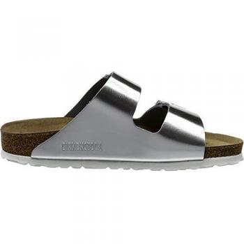 Birkenstock Arizona Soft Footbed Metallic Silver Mules Size 37 Female