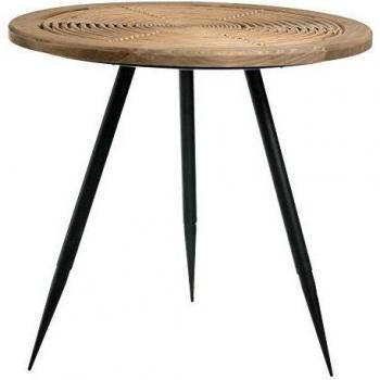 Mesa Auxiliar Circular de Rattan y Metal exótica Negra y Natural, de Ø 61x57 cm - LOLAhome