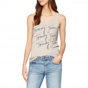 Tommy_Jeans Tjw Summer Script Logo Tank, Camiseta sin Mangas para Mujer, Gris