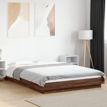 Cama con Estructura de Madera Multicapa y Luces LED en Roble Marrón 140x190 cm