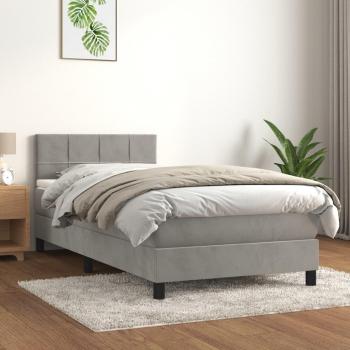 Cama box spring de muelles con colchón de terciopelo gris claro 90x190 cm