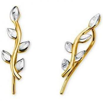 Pendientes de oro 585 para dama Amor con diseño de hoja y cadenas blancas