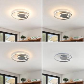 Lindby Kyron lámpara LED de techo moderna en plata titanio, hecha de aluminio, para salón y comedor, tipo plafón LED