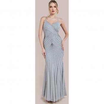 Embellished Silver Sleeveless Maxi Dress