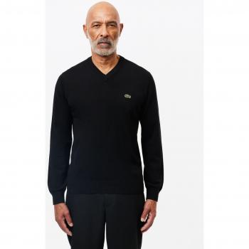 Jersey Lacoste AH1951-00 para Hombre - Algodón de Alta Calidad, Color Negro, Talla 4XL, Suéter con Cuello de Pico en Algodón Ecológico