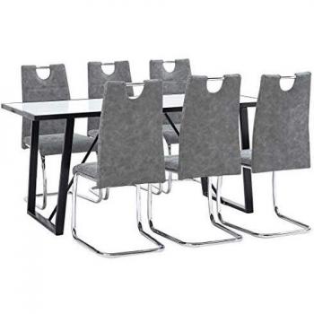 vidaXL Juego de Comedor 7 Piezas de Cuero Sintético Mobiliario Decoración Interior Casa Hogar Robusto Duradero Resistente Funcional Práctico Útil Gris