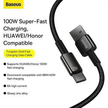 Baseus Type-C Tungsten Gold Series Cable 480MB/s, 100W, 1m Black (CAWJ000001)