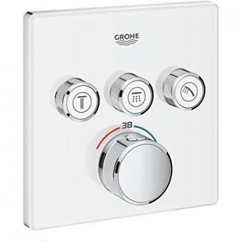 Grohe 29157LS0 Grohtherm Smartcontrol Termostato con cristal blanco, 3 Chorros Regulables, Moon White, Cuadrado