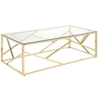 Mesa de Centro ATHENA - Cristal Templado y Acero Cromado - Color Dorado - Diseño Contemporáneo