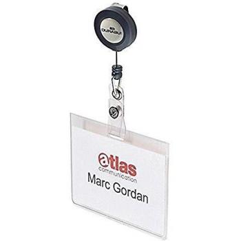 Durable Name Badge 60 x 90 mm with Badge Reel Transparent | Pack of 10 Badges | Includes Blank Insert Cards | Ideal for Events and Visitor Management