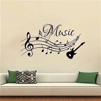 Vall Dekals Musik Vinilo Deca Stikker Guitarra Musikaev Notas Patrón DECA decoración del dormitorio Estudio Homa Rohm Arte Murales MN230