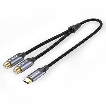 Cable Adaptador USB-C Macho a 2 RCA Hembras 1.5m Aleación de Aluminio Gris