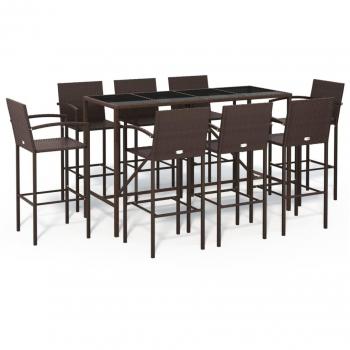 9 Piece Brown Poly Rattan Garden Patio Bar Set