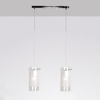 Lámpara colgante moderna Blend Chrome - Lámpara colgante de cromo, 2 luces blancas, pantalla transparente, casquillo E27