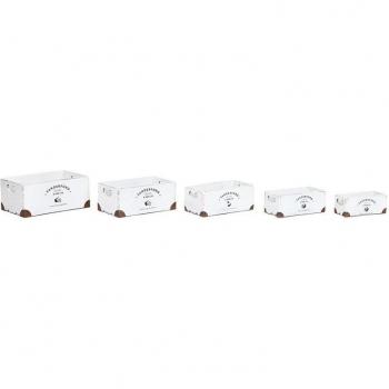 Juego de Cajas Decorativas Home ESPRIT Sanderford Blanco Madera de abeto 35 x 22 x 15 cm 5 Piezas