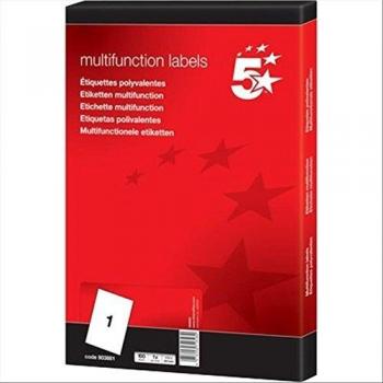 5 Star 921344 - Pack de 100 hojas de etiquetas autoadhesivas, 52.5 x 29.7, color blanco
