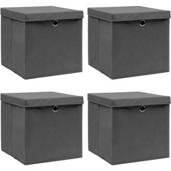 vidaXL Storage Boxes with Lids 4 pcs Grey 32x32x32 cm Fabric