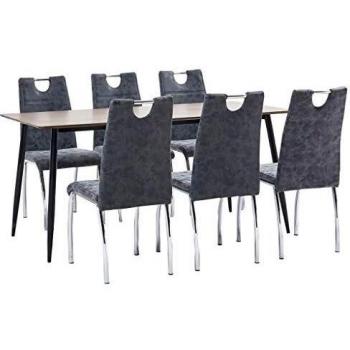 vidaXL Juego de Comedor 7 Piezas Cuero Sintético Mobiliario Decoración Interior Casa Hogar Robusto Duradero Resistente Funcional Práctico Útil Negro