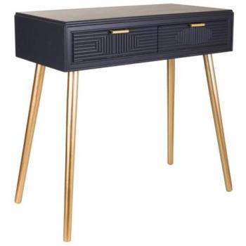 Recibidor de Madera Gris Oscuro con 2 Cajones y Acabado Dorado - Alexandra House Living 82x41x78 cm