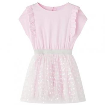 Vestido Infantil Volantes Rosa Claro Manga Corta Escote Redondo 92