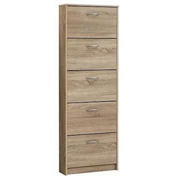 Mueble Zapatero Abatible Step de 5 Compartimentos en Color Roble - L58,5 x H168,5 cm