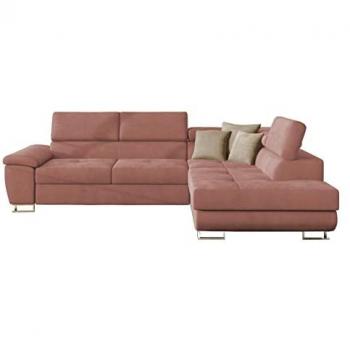 Sofá rinconero Comfivo 166, con función de descanso y caja de ropa de cama, dimensiones 270 x 71 x 202 cm, color rosa