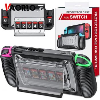 Funda protectora anticaída y a prueba de golpes para Nintendo Switch con 7 ranuras de almacenamiento para tarjetas de juego - negra