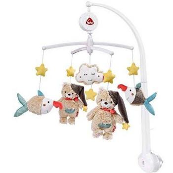 Fehn 060249 Móvil musical Bruno, caja de música móvil con el oso Bruno y sus amigos, Para bebés de 0 a 5 meses, Altura: 65 cm, diámetro 40 cm