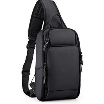 FANDARE Bolsa de Pecho Hombre Bolsa Deportiva de Hombro Bandoleras Cruzada 7.9 Inch iPad con USB Bolsa de Hombro Gran Capacidad Bolsa de Mochila para Ciclismo,Viaje Impermeable Poliéster Negro