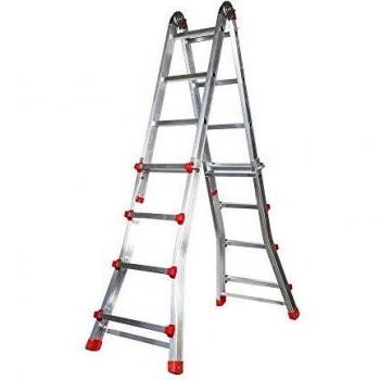 WOLFPACK LINEA PROFESIONAL 23020390 Escalera Telescópica Aluminio 3+3 Peldaños Perfil 67 mm, Multicolor, Extra Large