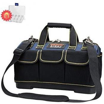 AIRAJ 42 * 23 * 29cm Wide Bolsa de Herramientas de Boca Ancha Bolsa de Almacenamiento Grande Kit de Lona con Base Moldeada a Prueba de Agua ABS, Bolso para Electricista con Bandolera Ajustable
