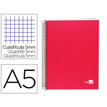 Cuaderno espiral Liderpapel A5 Micro Papercoat tapa forrada 140 hojas 75 g/m² cuadrícula de 5 mm con 5 bandas de color y 6 taladros
