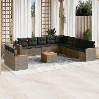 12-Piece Grey Poly Rattan Garden Sofa Set with Cushions