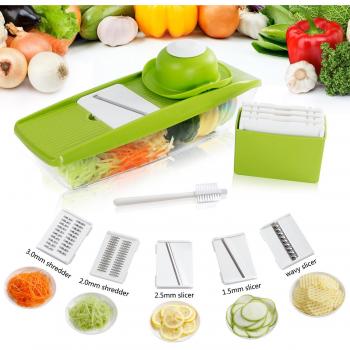 Lifewit Mandoline Cortadora de hortalizas máquina de cortar de acero inoxidable de 3 máquina de cortar y trituradora con dos contenedores y titular de la comida y la limpieza del cepillo