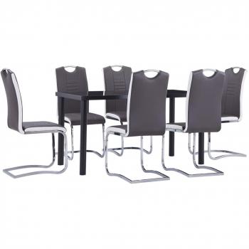 Juego de comedor 7 piezas cuero sintético gris