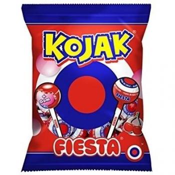 FIESTA Kojak - Caramelo con palo relleno de chicle - Sabor cereza - 7 unidades