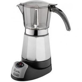 Cafetera Moka Eléctrica De'Longhi Alicia EMK9, 550W, Capacidad para 9 Tazas, con Función de Autoapagado y Base Giratoria, Color Negro y Plata