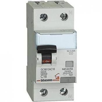 Interruptor Magnetotérmico Diferencial 1P+N 16A 4,5kA 30mA Bticino GC8813AC16