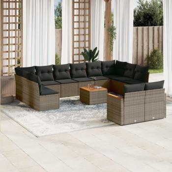 13-Piece Grey Poly Rattan Garden Sofa Set with Cushions