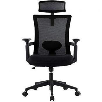 Silla de Oficina Ergonómica con Respaldo Alto y Reposacabezas Ajustable Negra