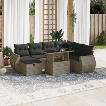 8-Piece Grey Poly Rattan Garden Sofa Set with Cushions
