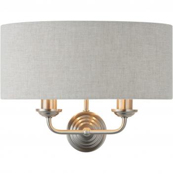 Lámpara de pared Highclere con pantalla de lino natural, placa de cromo cepillado, 2 bombillas, altura 25cm