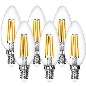 Lepro Bombilla Vela de Filamento LED E14, 4.5 W Equivalente a 40W, 470 Lúmenes, Blanco Cálido 2700K Bombilla LED E14 Casquillo Fino, Lámpara Retro Vintage LED, No regulable, 6 Unidades